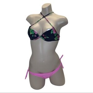 Recco Size Small Brazilian Floral Underwire Bikini Top & Side Ties Bottom. New